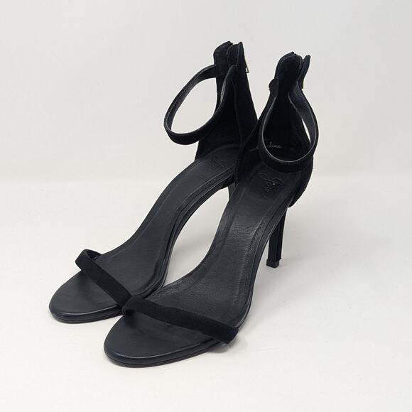 Joie Abbott Ankle Strap Suede Open Toe Heels with Zipper Black Size 38.5 - Picture 11 of 13
